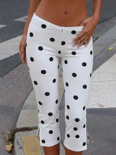 Muchica White Base Polka Dot Women's Tight 3/4 Length Leggings