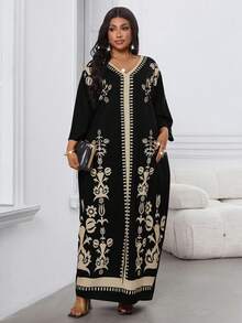 Villa Velisse Đầm nữ cỡ lớn in họa tiết retro, đầm thường ngày thanh lịch, lãng mạn cho kỳ nghỉ. - màu đen - Xem 4