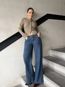 Marta Soriano Short Slim Front Button Solid Color Long Sleeve Simple Casual Knit Cardigan,Sweater,Short Women's Sweater,Women's Sweaters,Knit Sweaters,Winter Women's Clothing,Fall Women's Clothing,Cardigans For Women,Fall,Fall Clothes For Women - Army Green - View 5