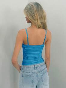 Sydney Algeri Top De Camisola Ajustado Con Drapeado Y Detalles De Encaje De Color Sólido - Azul - Ver 5