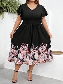 SHEIN CURVE+ Curve 尺码 US22 音乐节、海滨度假、波西米亚风女士优雅印花中长裙、春夏印花连衣裙 - 彩色 - 查看 5