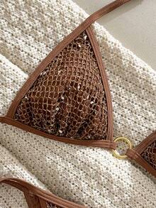SHEIN Swim Mod 2026 New Spring/Summer Women 2 Pieces Swimsuit, Elegant Casual Beach Vacation Swimwear Set Swimwear For Women Crochet Summer Outfit For Women Beach Swimsuit Women Swim Suit Set - Brown - View 4