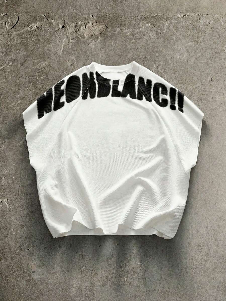 NEON BLANC Áo thun nam phong cách đường phố màu trắng, in chữ, cổ tròn, thích hợp cho mùa hè. - trắng - Xem 1