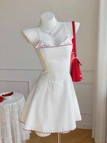 Comfortcana Đầm ngắn nữ mùa Xuân/Hè mới, 100% cotton, cổ yếm, thêu hoa sóng, thích hợp cho mùa Đông, Lễ Phục Sinh, Tiệc tùng, Đi biển, Đám cưới, Lễ tốt nghiệp, Thanh lịch, Thường ngày, Kỳ nghỉ, Thể thao, Trang trọng, Phong cách Y2K, Công sở, Đính sequin, Tua rua, Bèo nhún, Hoa, Họa tiết đồ họa. - trắng - Xem 5