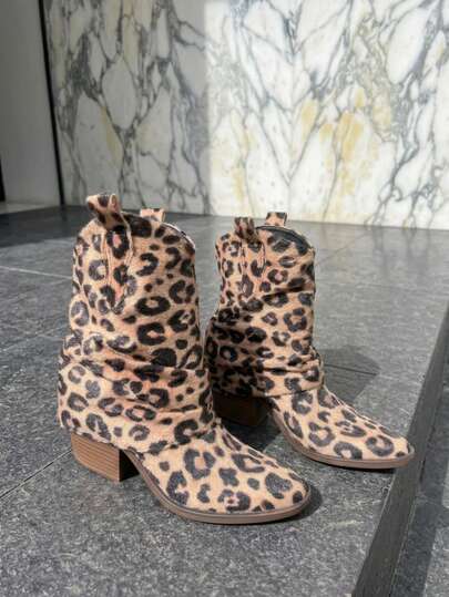 BOTAS DE MODA BOTIN VAQUERO DE MUJER ESTAMPADO LEOPARDO CON CAPA