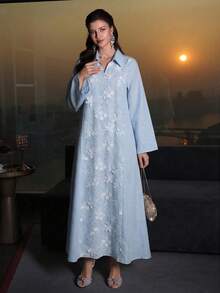 Yasmyna Women's 3D Floral Decor Casual Party Dress - Blue - View 7