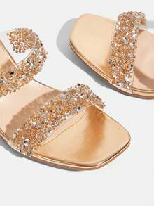 CUCCOO TILAWA Women's Fashion Crystal Glass Rhinestone Decor High Heel Sandals, Suitable For Outdoor Activities And Parties, Spring/Summer Shoes, Spring Break Easter Prom Heels Summer Shoes - Champagne - View 6