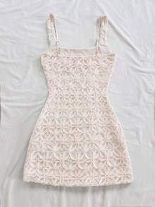Soleia Vestido mini ajustado con cuello cuadrado sexy, tela texturizada con estampado floral, adecuado para citas, fiestas de jardín, fiestas del té, arreglos florales, estilo bohemio, vacaciones, vintage, primavera/verano - Albaricoque - Ver 2