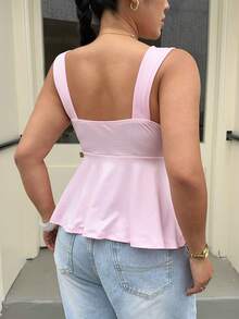 Muchica Plus Size Women Summer Casual Pink Sleeveless Top - Pink - View 6