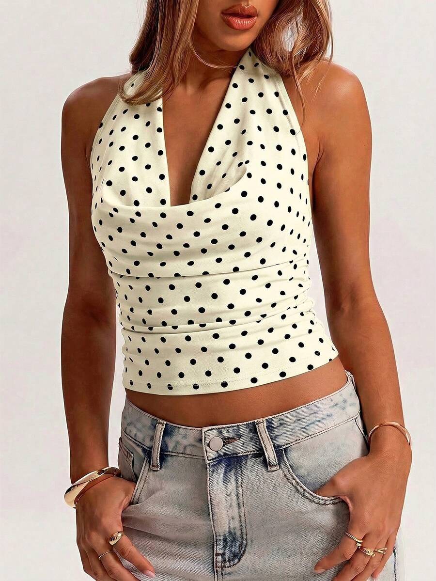 SHEIN BAE Áo tank top dáng suông cổ bèo màu nâu, chất liệu lưới, thích hợp mặc đi phố, đi làm, dạo phố, hẹn hò, tụ họp bạn bè, đi nghỉ mát ở Ý, và nhiều dịp khác. - Màu be - Xem 1