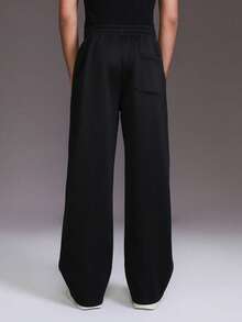 STYNVO Plus Size Men's Solid Color Drawstring Waist Pocket Wide Leg Sweatpants - Black - View 2