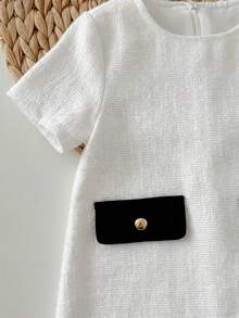 Baby Girl Summer Cute Short Sleeve Tweed Texture Fabric Dress & Crossbody Bag Set - Multicolor - View 3