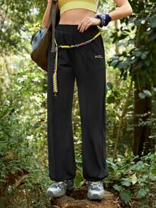 In My Nature Quần nữ in chữ, cạp chun, dáng rộng, thích hợp mặc ngoài trời, quần hè nữ, quần thường ngày nữ, quần đen nữ, quần ống rộng nữ, quần thể thao nữ. - màu đen - Xem 7