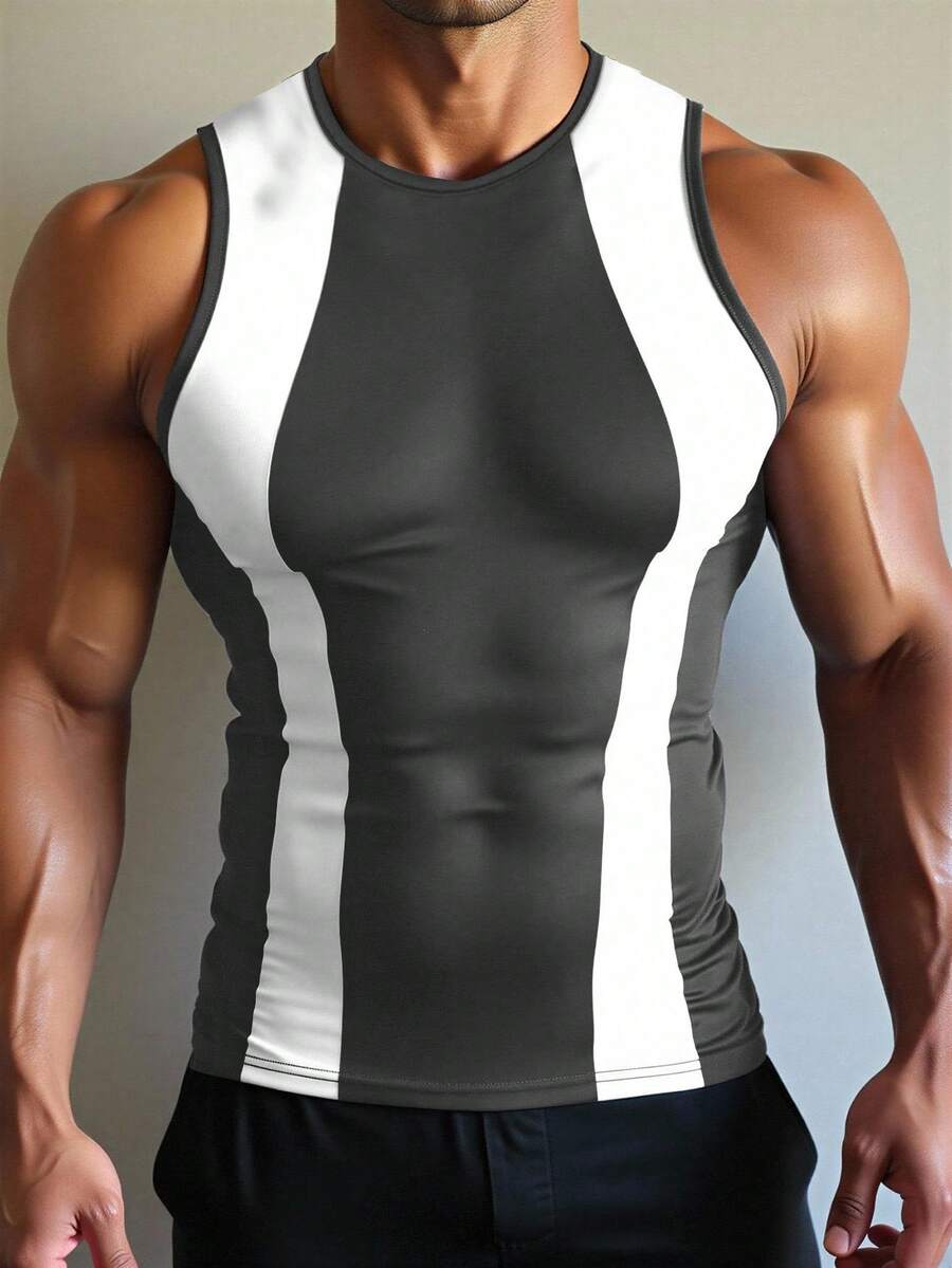 Manfinity Dauomo Camiseta casual de cuello redondo con bloques de color para uso diario versátil para hombres - Multicolor - Ver 1