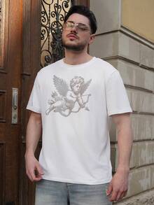 LEOGASHI LEOGASHI Street Style Cupid Angel Print Round Neck Men's T-Shirt For Spring/Summer Outdoor - White - View 4