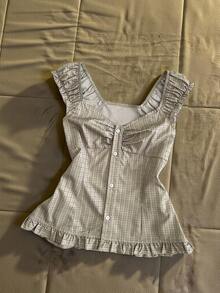 Glimmora Women's Plaid Button Design Frill Trim Casual Shirt - Multicolor - View 3