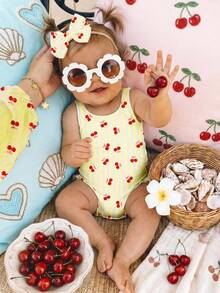 SHEIN Baby Girls Casual Minimalist Fitted One-Piece Swimsuit, Suitable For Summer - Multicolor - View 1