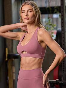 Activina Áo ngực thể thao nữ màu trơn khoét lỗ - Màu đỏ tím - Xem 6