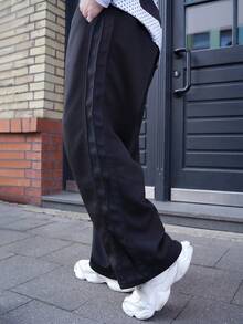 LEOGASHI LEOGASHI 男士厚款休闲宽松直筒裤，适合秋季 - 黑色 - 查看 3