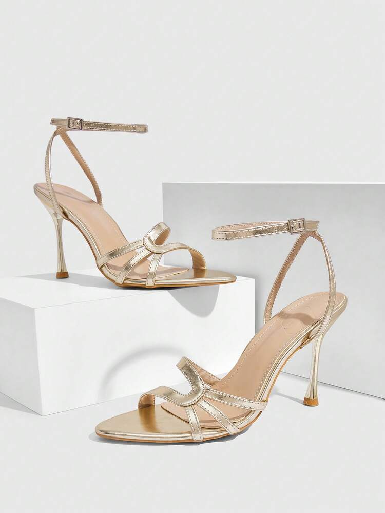 CUCCOO SZL Women Shoes Pointed Thin Heel Gold Thin Stripe Ankle Strap Fashion Simple Sexy Fashion Banquet Party Nightclub Women High Heel Open Toe Sandals Women's Shoes