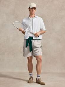 Courvante 常规版型男士白色宽松印花短款宽松衬衫，适合日常穿着 - 白色 - 查看 6