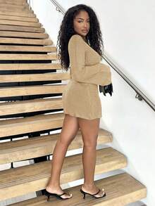 Alexandranx 金属细节镂空罩衫 - 卡其色 - 查看 3