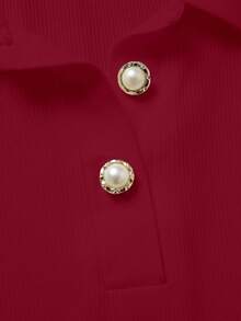 Mono elegante y versátil de punto con cuello de solapa semi-abierto, mono de mujer para primavera/verano, mono de mujer para vacaciones, mono de mujer para playa, conjunto de verano para mujer, mono de playa, mono para salir, mono para graduación, mono de vacaciones, mono casual, mono blanco, mono blanco, mono blanco de una pieza para mujer, mono blanco de verano para mujer - Burdeos - Ver 8