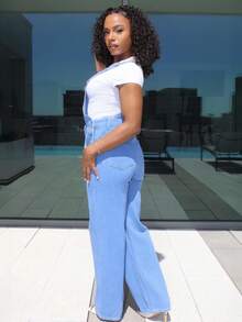 Steph T Mono vaquero suelto con bolsillos y tirantes ajustables para mujer - Azul lavado medio - Ver 5