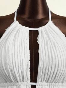 Zestiva Spring/Summer High-Selling Special Fabric Halter Tie Waist Ruched Hem Starfish & Shell Trim Dress - Multicolor - View 6