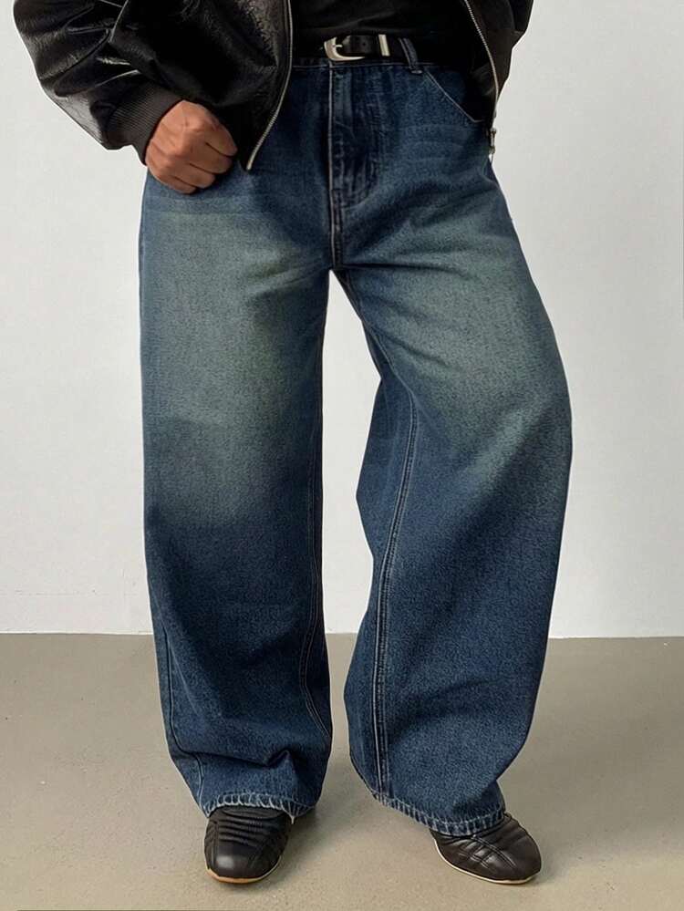 Distressed Elastic Waist Long Men's Plus Size Jeans