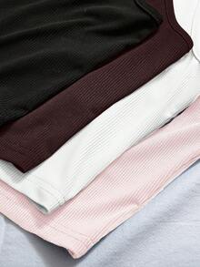 Chiquease 4pcs Solid Tank Top Graphic Tees Women Tops - Multicolor - View 4