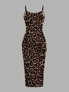 Slaydiva Đầm slip dáng ôm in họa tiết da báo, cỡ lớn, phong cách thường ngày. - Nhiều màu - Xem 2