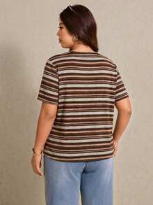 Elaquor Áo thun ngắn mùa hè dáng rộng kẻ sọc phối màu, cỡ lớn, thích hợp cho kỳ nghỉ. - xanh quân đội - Xem 2