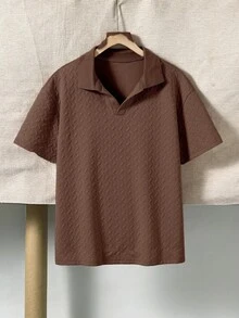 1件夏季新款休闲宽松Polo衫，浅卡其色，纹理面料，经典领型，日常通勤，时尚透气，夏季必备单品 - 咖啡棕 - 查看 6