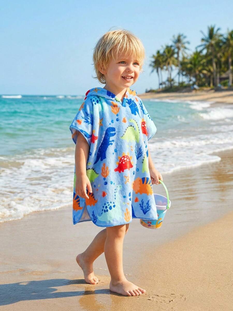 SHEIN 男婴卡通恐龙印花短袖连帽泳衣 - 彩色 - 查看 1