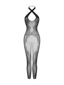 ChaseTheNight Bộ jumpsuit gợi cảm dành cho nữ, đồ lót lưới xuyên thấu lưng, độ co giãn cao, thích hợp cho các buổi tụ họp, tiệc tùng, hộp đêm. - màu đen - Xem 3