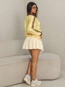 Rayane Ketlyn تي شيرت نسائي أنيق بأكمام طويلة مخطط - أصفر - مشاهدة 4