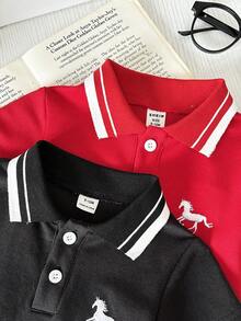 Baby Boy Animal Embroidery Casual Versatile Daily Wear Short Sleeve Top - Multicolor - View 3