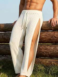 Manfinity Homme Quần nam mùa hè dáng suông, màu trơn, có dây rút ở eo và túi chéo. - trắng - Xem 1