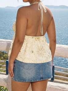 Lounesse Plus Size Women Sequin Halter Top, Fashionable Casual & Date, Summer Tops - Apricot - View 2