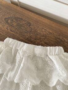 SHEIN 女婴可爱网纱刺绣多层裙 - 白色 - 查看 4