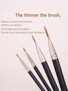 4Pcs 4 Sizes Ultra Thin Flat Foundation Concealer Brush Set Professional Liquid Makeup Blending Tool For Flawless Coverage Face Contour Cosmetics - Black - View 6