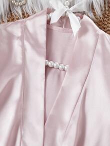 女童香槟色极简长袖睡袍 - 藕粉色 - 查看 6