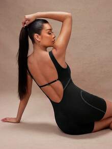 Lumalex Women Solid Color Minimalist Backless Jumpsuit For Daily Wear - Black - View 8
