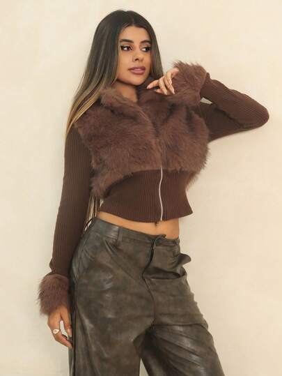 Rayane Ketlyn 时尚街头风格女士仿皮毛拉链长袖夹克