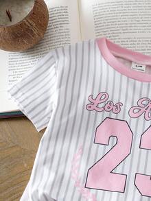 2pcs/Set Baby Girl 0-3 Years Old Casual Street Style Black T-Shirt And Pants Set - Pink - View 7