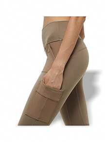 Alo Yoga Leggings HIGH WAIST CARGO Sweat Absorption Breathable Lightweight Solid Good Elasticity Easy To Wash Outdoor Daily Women Olive Green W5874R - OLIVE BRANCH - Light olive/khaki brown - View 3