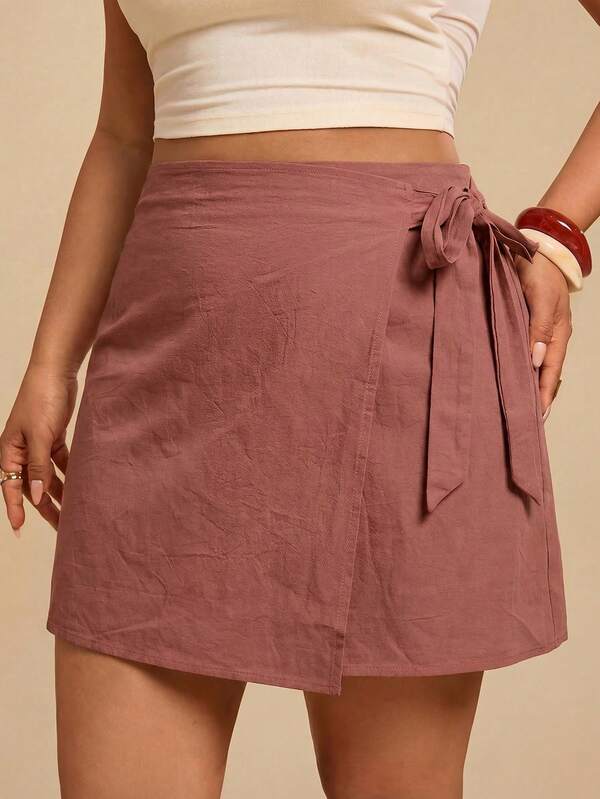 Travachic Plus Size Solid Color Woven Tie Knot Waist Casual Skirt For Women, Vacation Style, Casual Summer Vacations Woman, Bohemia Beach Vacations, Boho Chic, Holiday Festivals, Beach For Woman, Summers For Women, Graduation, Birthdays For Women, Beach Essentials, Airport For Women, European Summer, Country