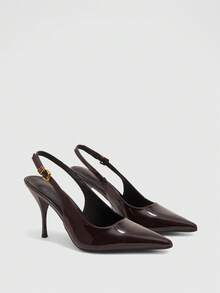 CUCCOO BIZCHIC Giày cao gót mũi nhọn bóng bẩy kiểu Âu và Mỹ, kiểu stiletto, có quai hậu, thích hợp cho tiệc tùng, đi làm, tiếp khách, đa năng, kiểu sandal kín mũi dành cho nữ. - màu nâu - Xem 1