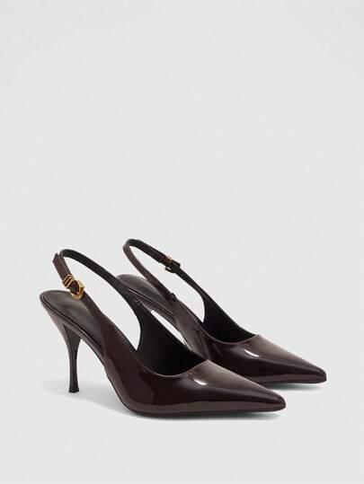 CUCCOO BIZCHIC Giày cao gót mũi nhọn bóng bẩy kiểu Âu và Mỹ, kiểu stiletto, có quai hậu, thích hợp cho tiệc tùng, đi làm, tiếp khách, đa năng, kiểu sandal kín mũi dành cho nữ.